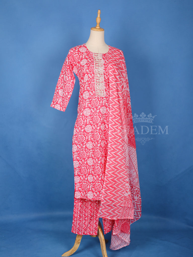 Pink Cotton Floral Printed Salwar Suit