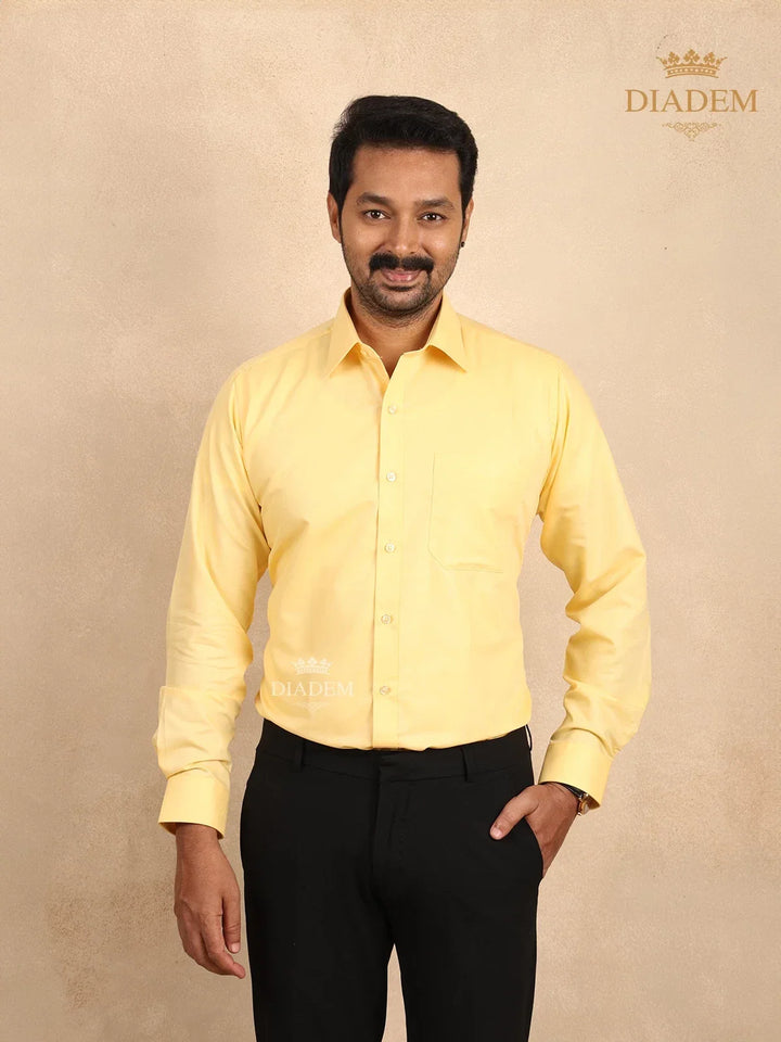 Cotton Shirt in Solid Yellow with Full Sleeves