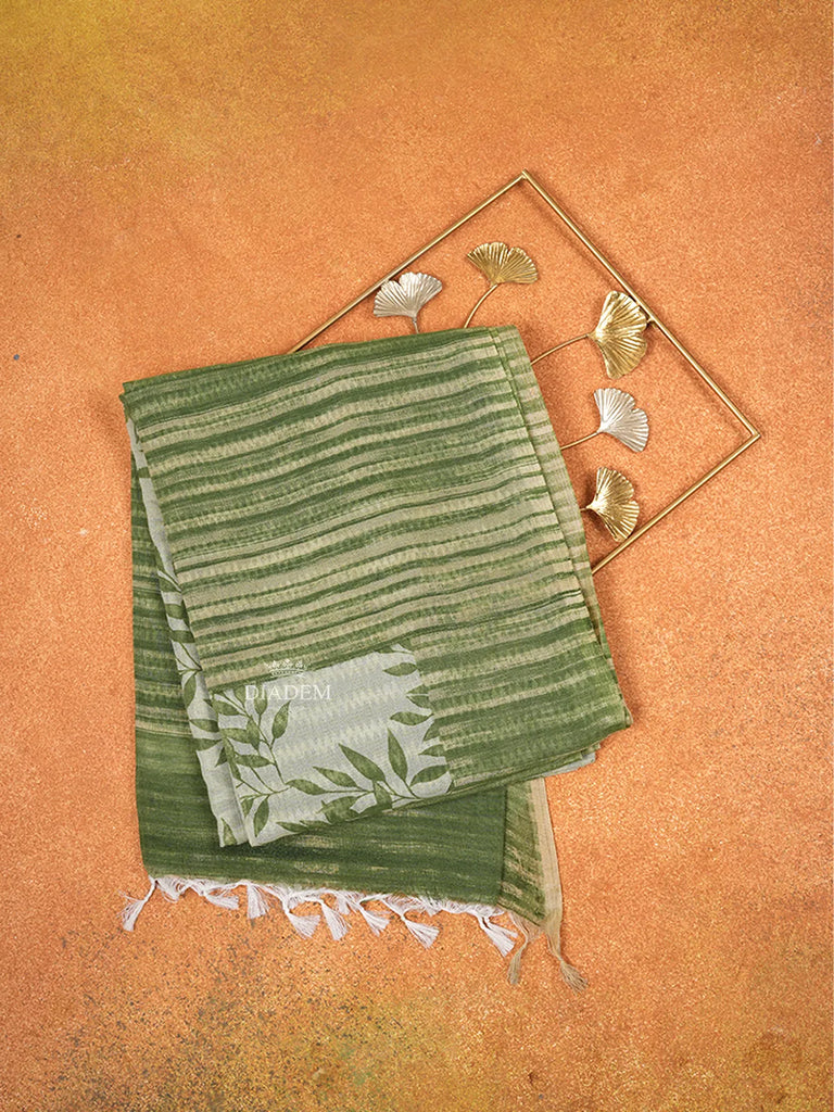 Cream Cotton Saree with Leaf Designs