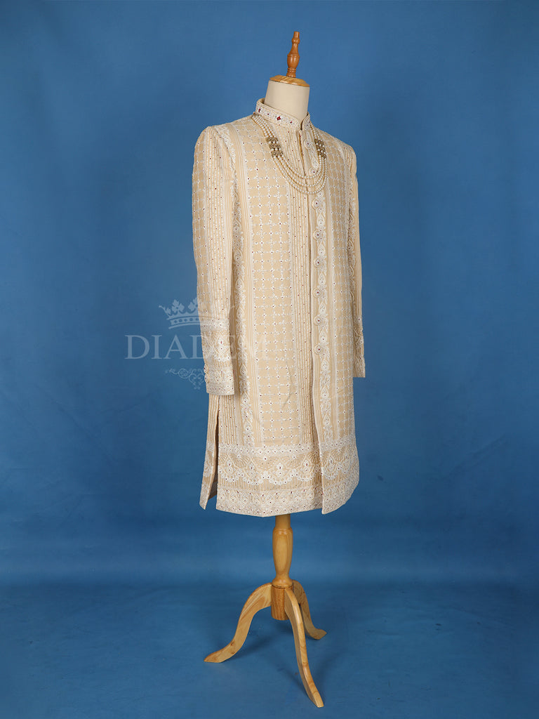 Cream Sherwani Full Sleeve