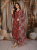 Crimson Red Floral Printed Design Cotton Straight Cut Salwar Suit with Dupatta