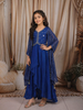 Royal Blue Floral Sequins and Beads Embroidered Design Satin Kids Skirt and Top Paired with Dupatta