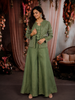 Leaf Green Beads  Embroidered Design Tissue Organza Palazzo Suit with Coat