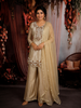 Ash and Champagne Gold Beads Embroidered Design Tissue Silk Palazzo Suit with Dupatta