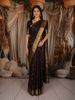Deep Chocolate Brown Floral Butta Zari Woven Design Kanchipuram Silk Saree with Elephant Motif Zari Border