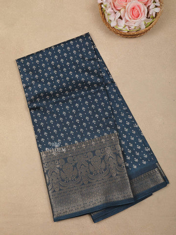 Dark Blue Floral Designed Chanderi Silk Saree - Diadem