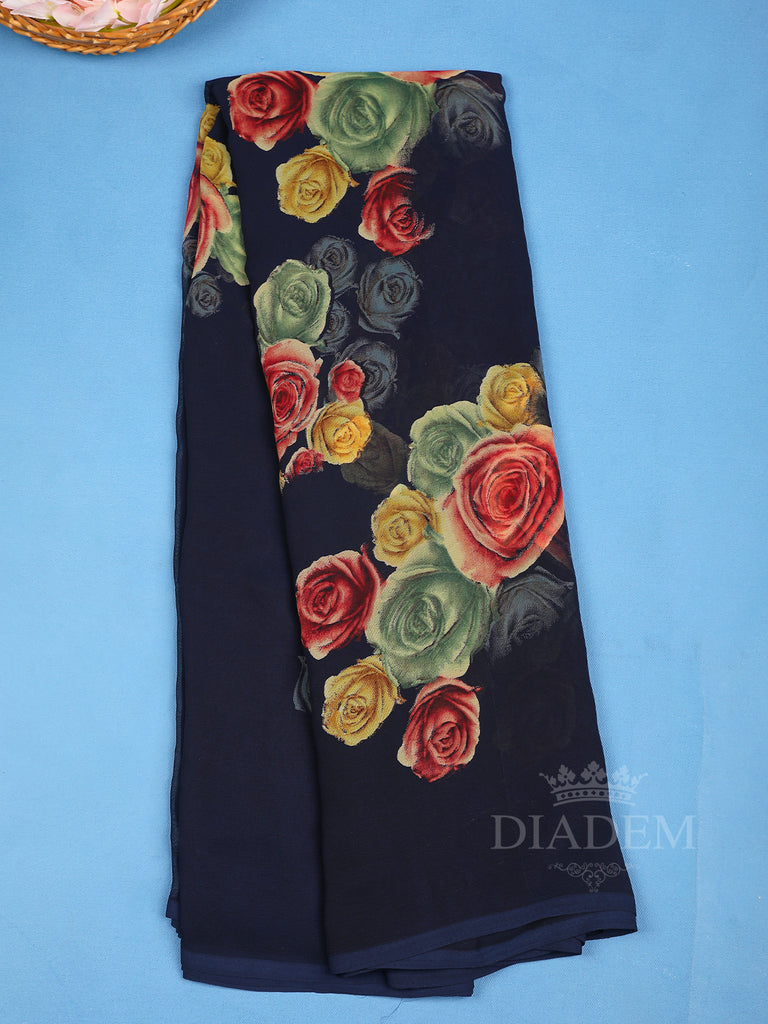 Dark Blue Floral Printed Saree