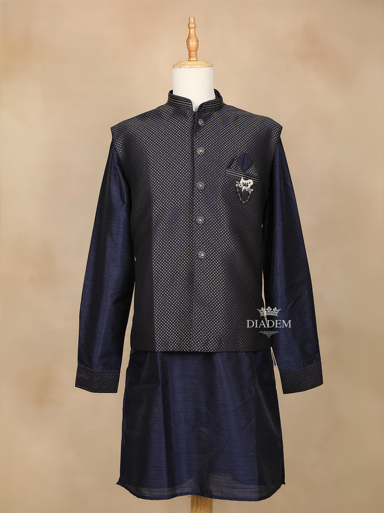 Dark Blue Raw Silks Sherwani