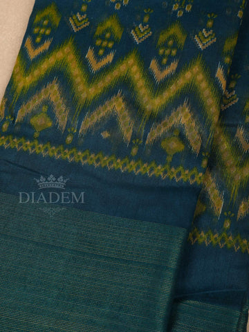 Dark Blue Cotton Saree With Geometric Patterns On the Body with Matching Border - Diadem