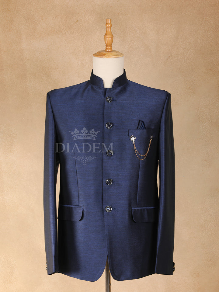 Dark Blue Solid Jodhpuri Men's Suit