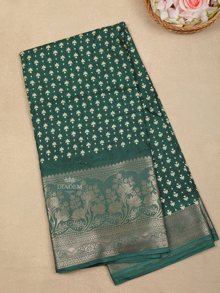 Dark Green Designed Chanderi Silks