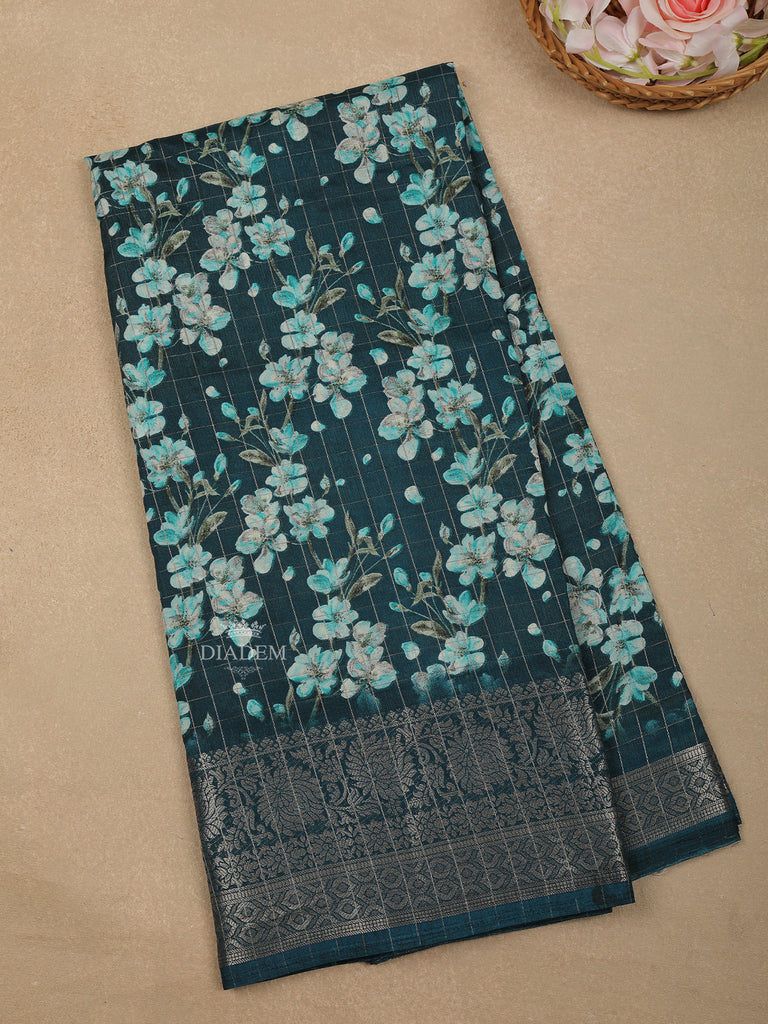 Dark Green Floral Designed Chanderi Silk