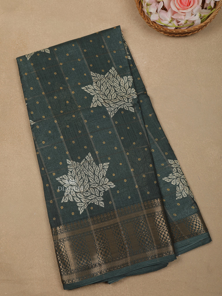 Dark Green Floral Designed Chanderi Silks