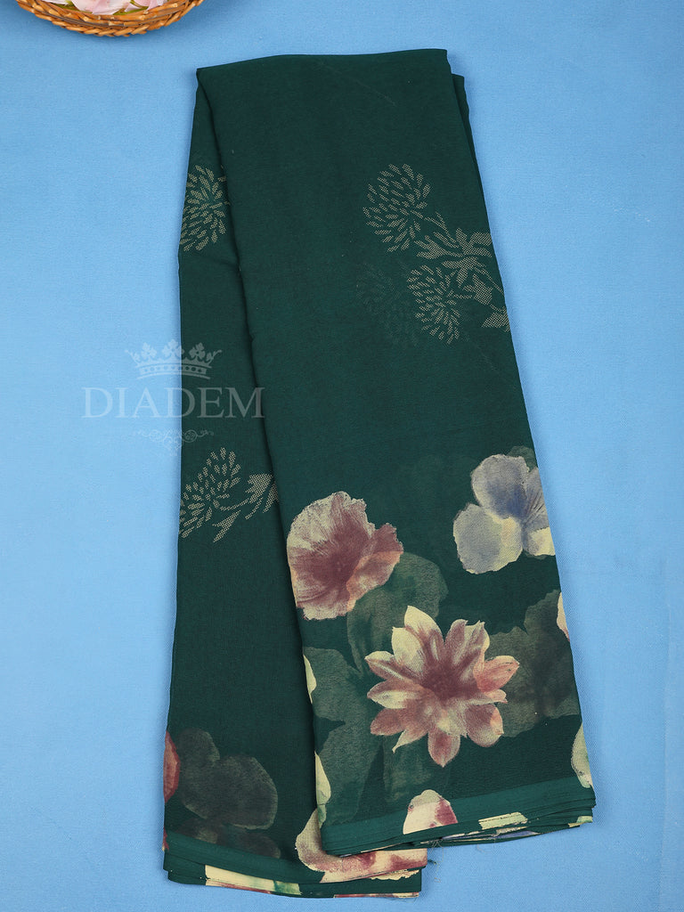 Dark Green Floral Printed Saree