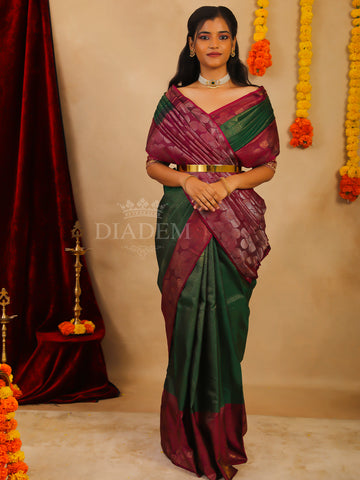 Dark Green Pure Kanchipuram Silk Saree - Diadem