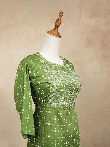 dark-green Round Neckline Kurtis