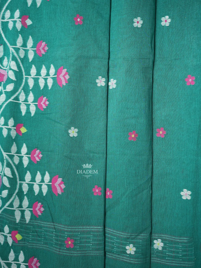 Dark Green Saree with Floral Designs