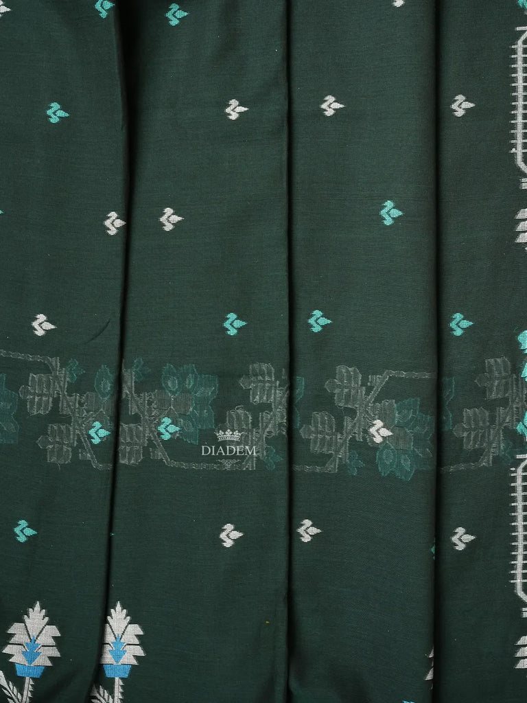 Dark Green Saree with Floral Patterns and Designed