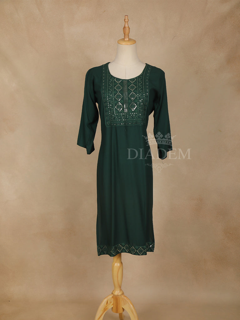 Dark Green Solid Cotton Kurti