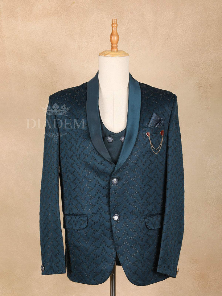 Dark Green Zigzag Pattern Men's Suit - Diadem