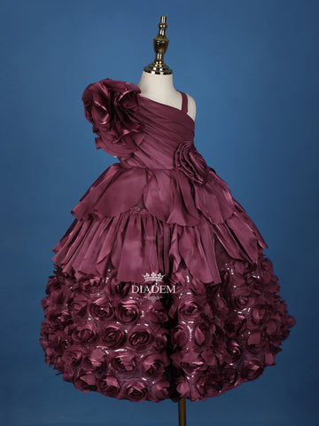 Elegant Organza Gown in Dark Mauve