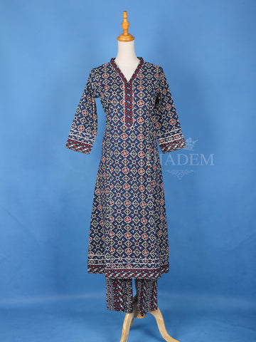 Dark Navy Blue Cotton Salwar Suit with Printed