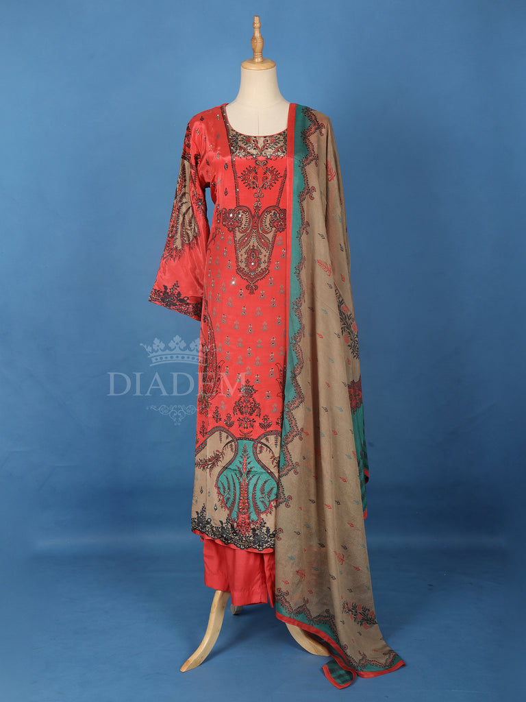 Dark Peach Crepe Anarkali Palazzo Suit