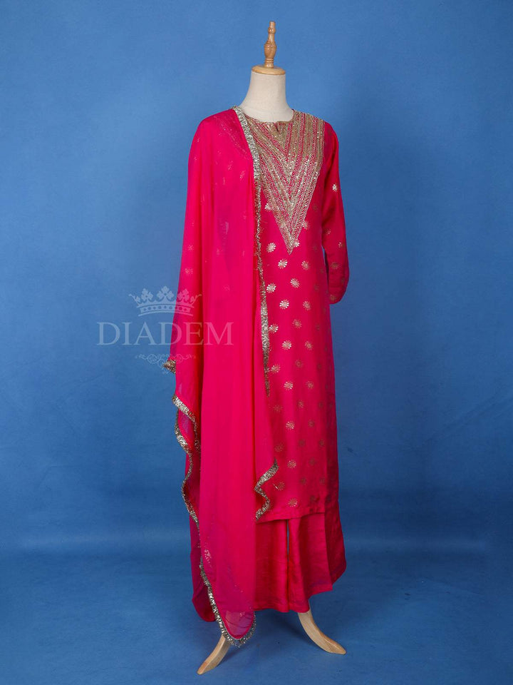 Dark Pink Banarasi Palazzo Salwar Suit for Women - Diadem