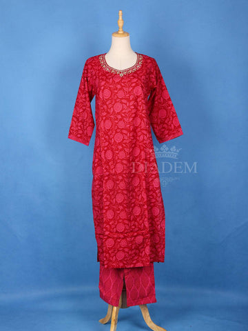 Dark Pink Cotton Floral Printed Salwar Suit Online - Diadem