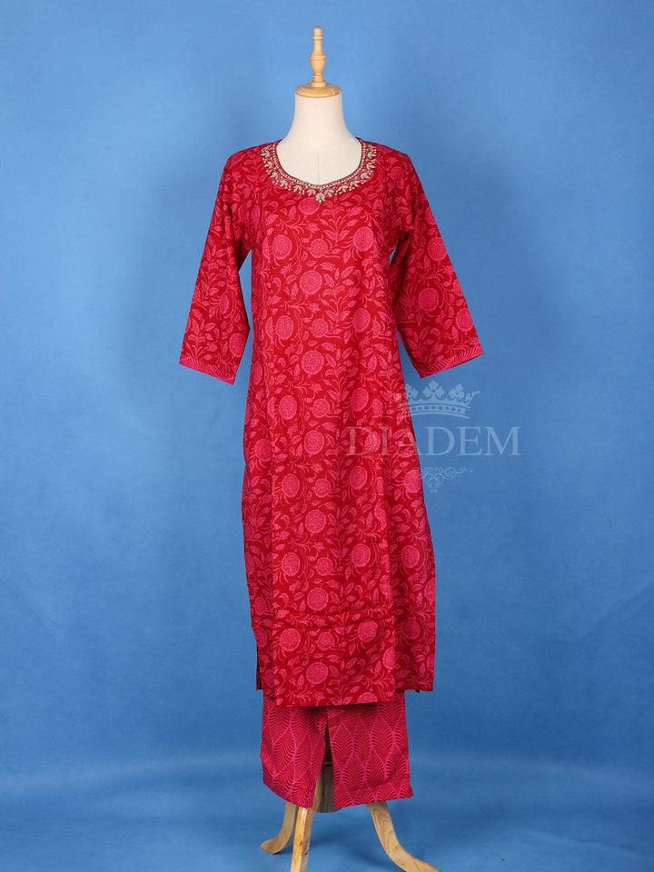 Dark Pink Cotton Floral Printed Salwar Suit Online - Diadem