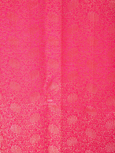 Dark Pink Pure Kanchipuram Silk Saree with Floral Patterns on the Body and with Contrast Border - Diadem