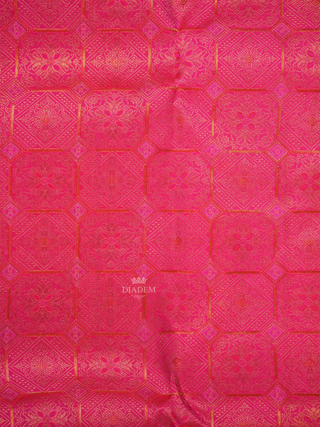 Dark Pink Pure Kanchipuram Silk Saree with Floral and Diamond Design on the Body and with Contrast Designed Border - Diadem