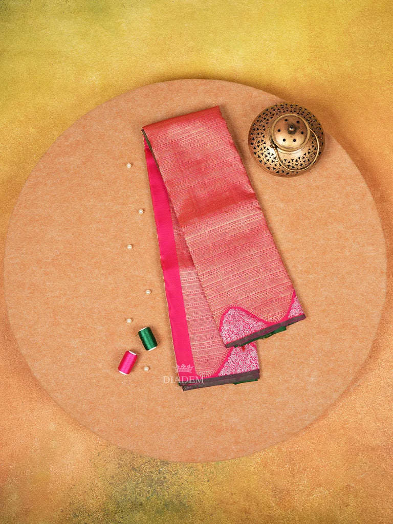 Dark Pink Pure Kanchipuram Silk Saree with Stripes