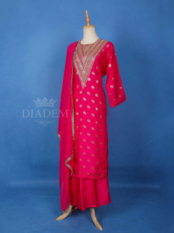 Dark Pink Banarasi Palazzo Salwar Suit for Women - Diadem