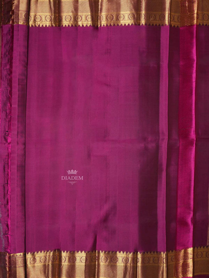 Dark Pink Pure Kanchipuram Silk Saree With Stripes Pattern On the Body with Matching Border - Diadem