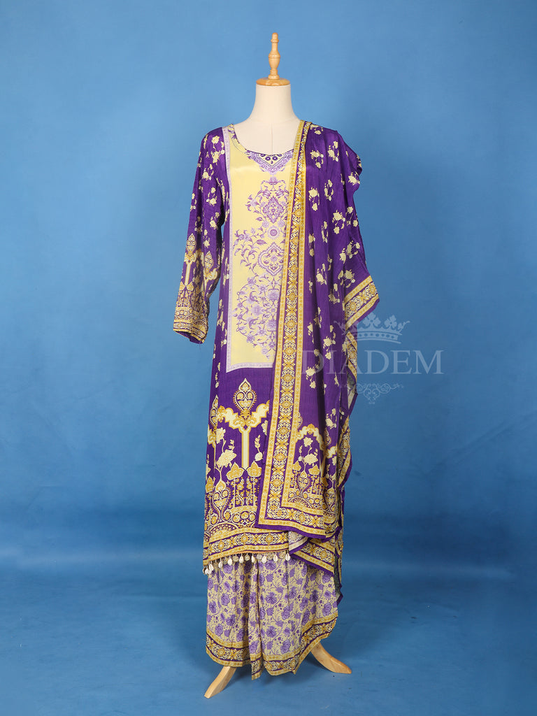 Dark Purple Crepe Anarkali Palazzo Suit