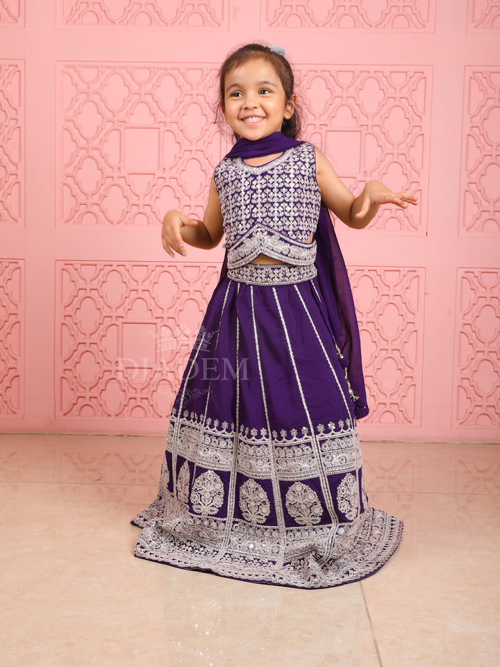 Dark Purple Embroidery Dark Lehenga