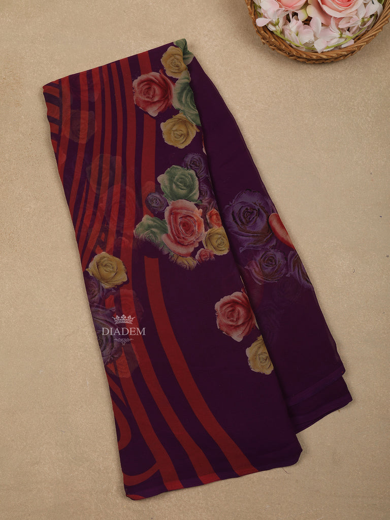 Dark Purple Floral Printed Georgette Saree