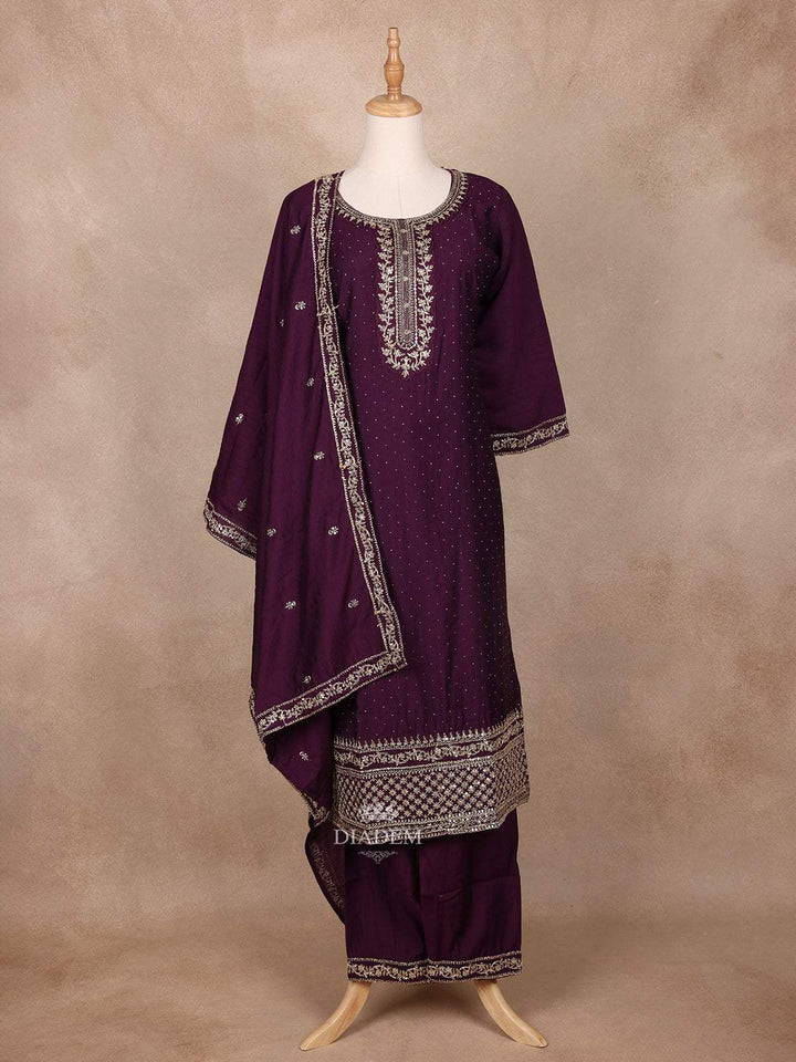 Dark Purple Semi Silk Embroidery Salwar Suit - Diadem