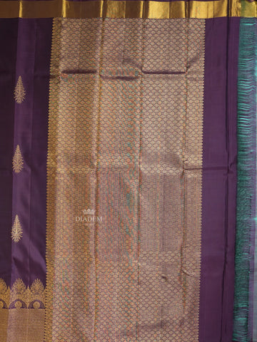 Dark Purple Silk Saree Kanchipuram with Leaf