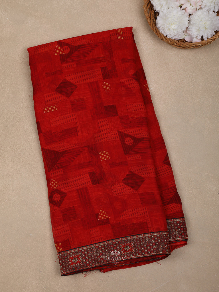 Dark Red Abstract Printed Georgette Saree