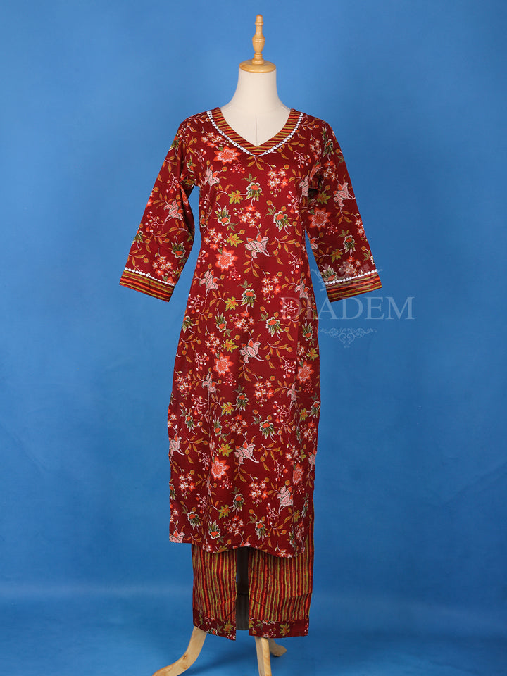 Dark Red Cotton Salwar Suit with Floral