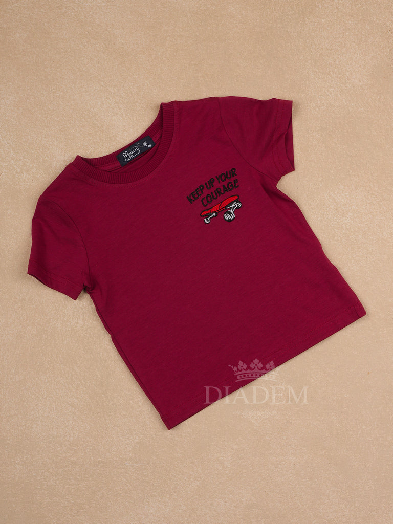 Dark Red Cotton Half Sleeve