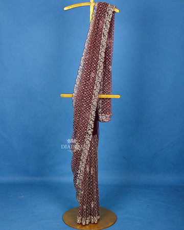 Dark Red Cutdana Embroidery Designed Net Saree - Diadem