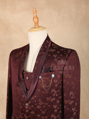 Dark Red Floral Designed Men's Suit - Diadem