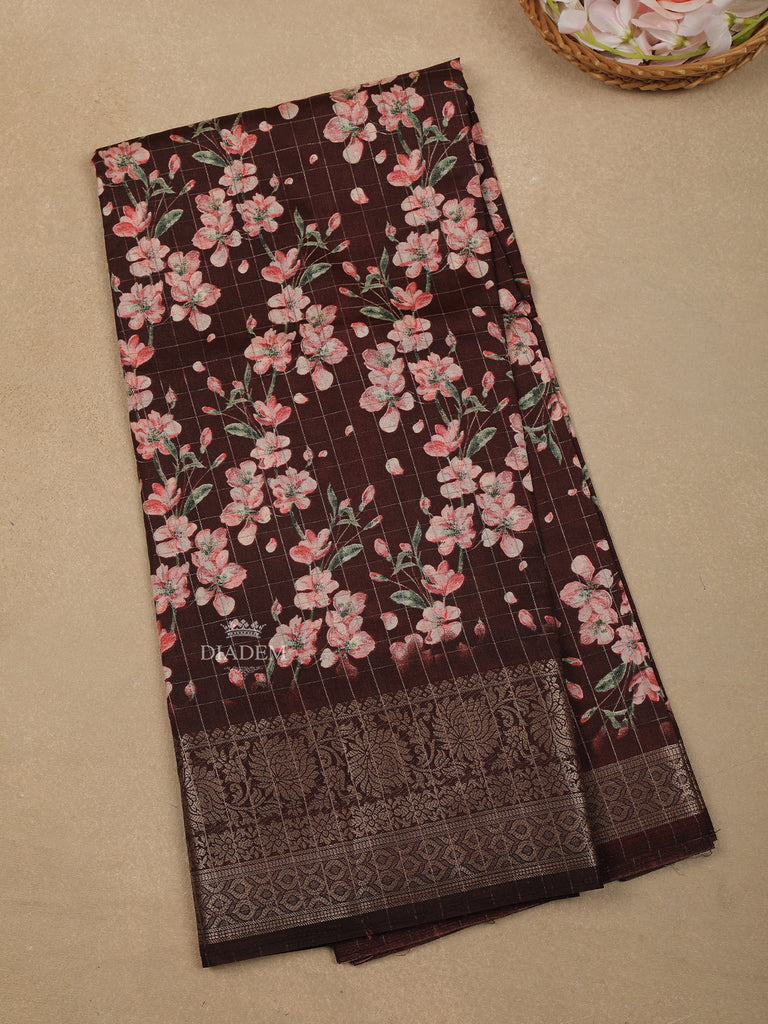 Dark Red Floral Designed Chanderi Silk