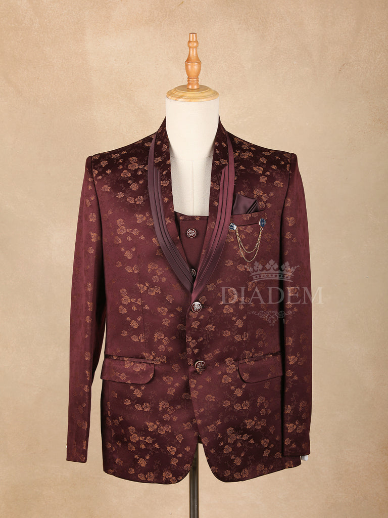 Dark Red Floral Designed Men's