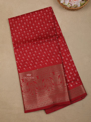 Dark Red Floral Designed Silk