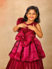 Dark Red Satin Gown with Attached Bow and One-Side Ruffle Sleeve - Diadem