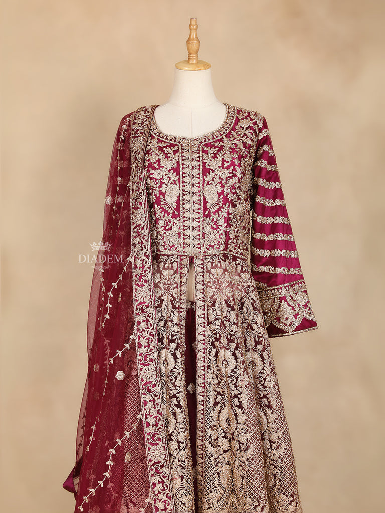 Dark Red Lehenga Full Sleeve